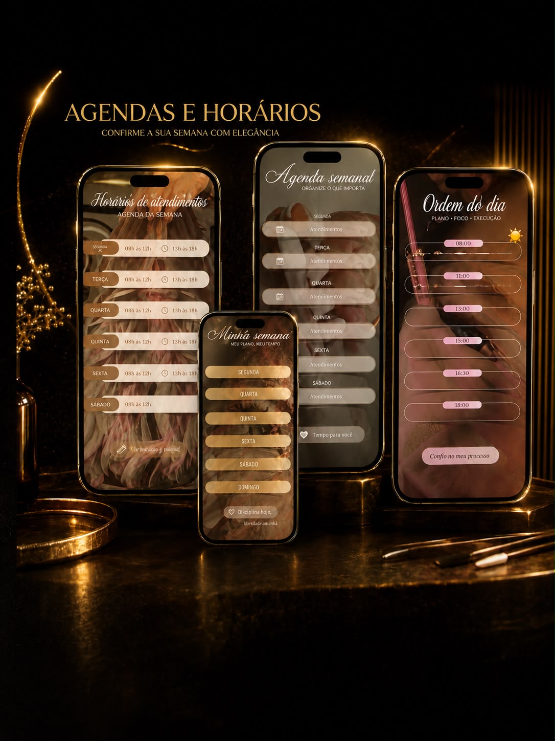 Agendas e Horários Prontos — molduras para Stories